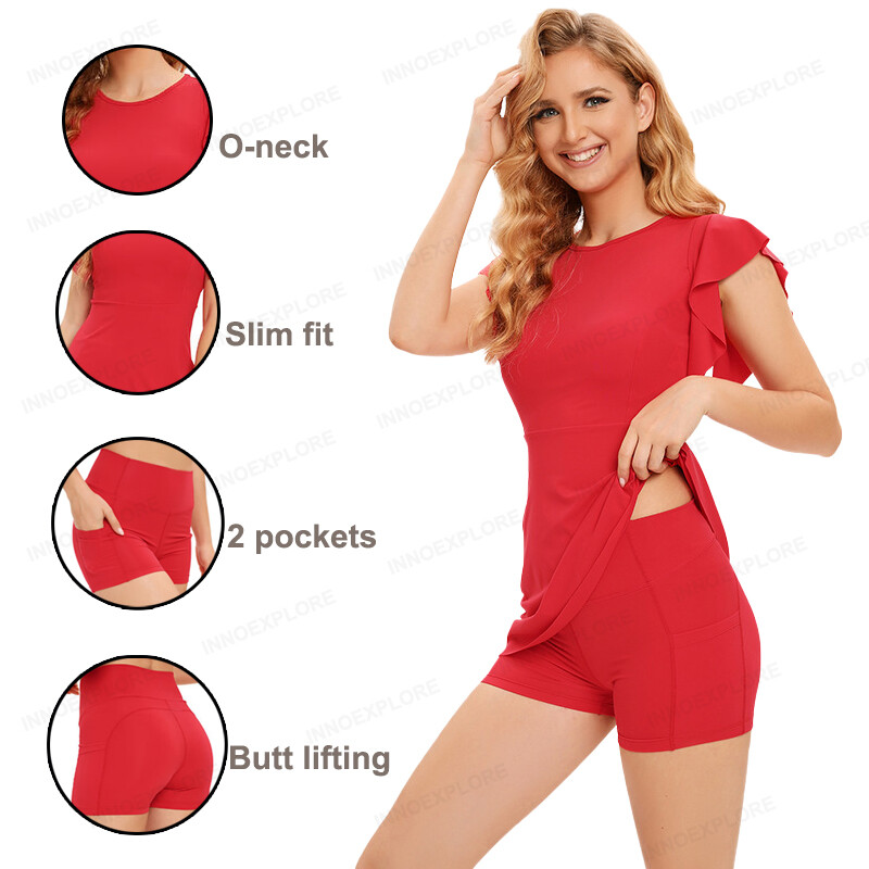 Femei Sport Golf Imbracaminte Fusta Costum Culoare Solidă Fără mâneci Subțire Badminton Tenis Rochie Cu Pantaloni Scurt Sală Fitness Casual Femei Fusta