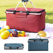 Velika košara za piknik Kupnja Putovanje Kampiranje Torbe za namirnice 2 sloja unutarnjih džepova Nepropusna i izolirana sklopiva košara