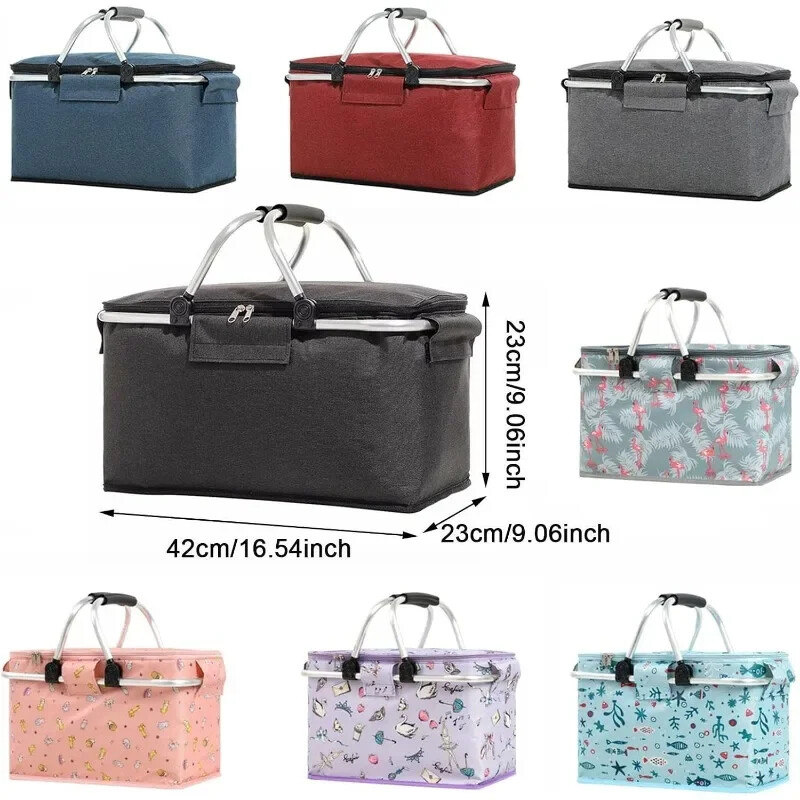 Velika košara za piknik Kupnja Putovanje Kampiranje Torbe za namirnice 2 sloja unutarnjih džepova Nepropusna i izolirana sklopiva košara