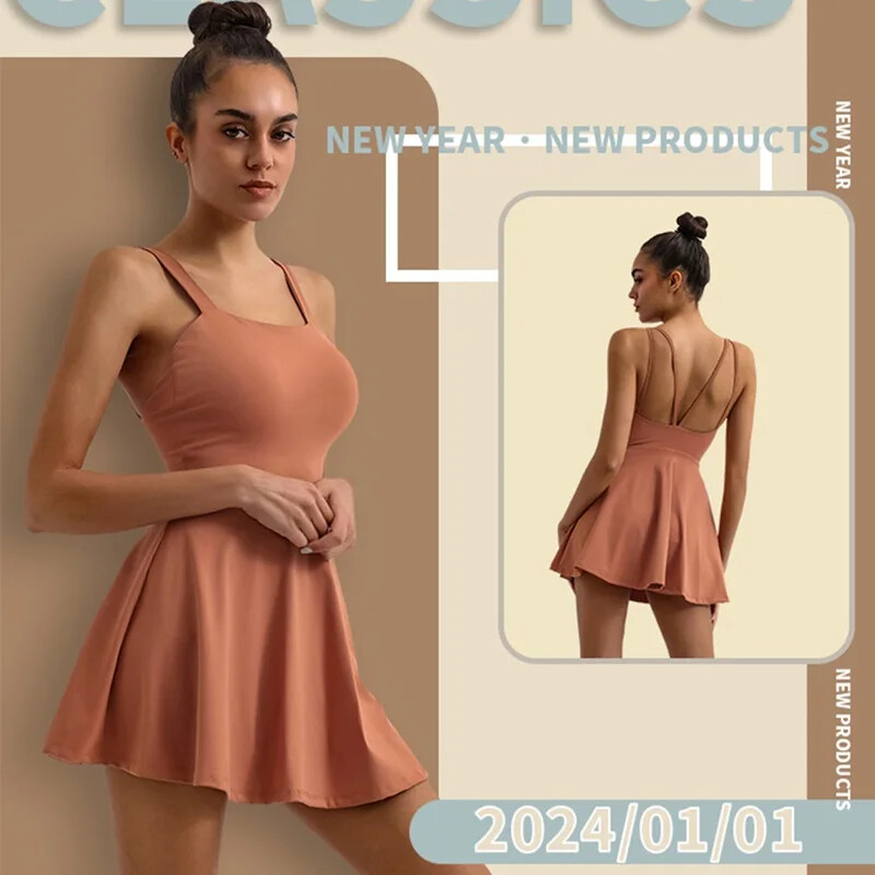 Cloud Rise Beauty Back Sportska haljina Ženske teniske haljine Safe Pocket Shorts Gym Golf Girl Jednodijelno odijelo za jogu Fitness Duga suknja