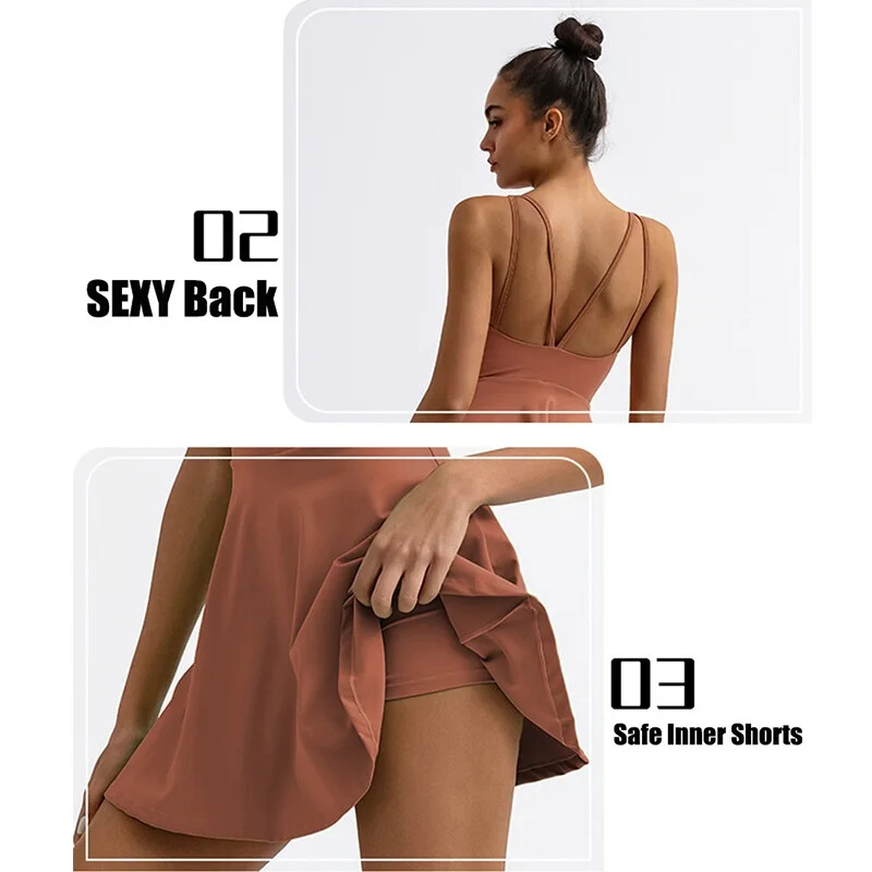 Cloud Rise Beauty Back Sportska haljina Ženske teniske haljine Safe Pocket Shorts Gym Golf Girl Jednodijelno odijelo za jogu Fitness Duga suknja