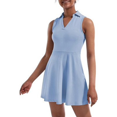 Sean Tsing® teniso suknelė moterims su įmontuotais šortais ir 4 kišenėmis be rankovių sportinė „Wotkout“ sportinė golfo „pickleball“ suknelė
