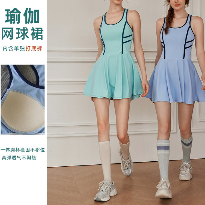 Dámske tenisové golfové šaty bez rukávov, úzke cvičebné fitness športové oblečenie, sukne na jogu, outdoorové bežecké minišaty s vypchávkou na hrudník a šortkami