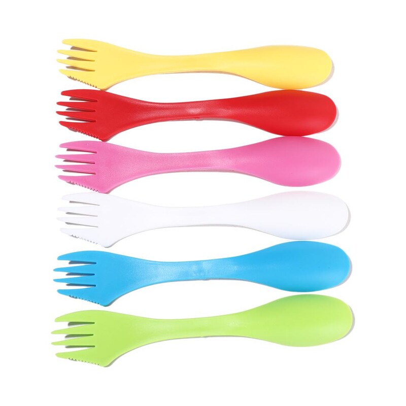 Galda trauki Deserta karote Daudzfunkcionāla zupas karote Konservu nazis Sporka karotes dakšiņa Pudeļu attaisāmais Dakša Plastmasas karote