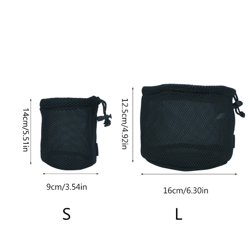 652D Čierna nylonová sieťovaná taška, cestovné vrecia so sťahovacou šnúrkou, úložná taška na hrnce, kempingový riad, organizéry na riad.