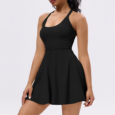 Dámske športové tenisové golfové šaty s všitými šortkami a podprsenkou, priedušné, nenáročné na behanie a cvičenie, športové šaty s otvoreným chrbtom