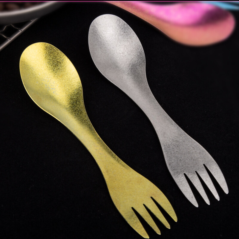 1kom žlica s viljuškom od čistog titana, ultra lagana, prijenosna posuđa za piknik i kampiranje na otvorenom, višenamenska žlica od čistog titana za dvostruku upotrebu