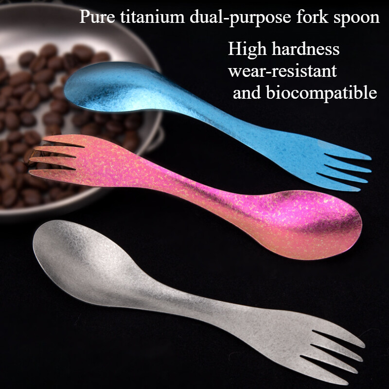 1kom žlica s viljuškom od čistog titana, ultra lagana, prijenosna posuđa za piknik i kampiranje na otvorenom, višenamenska žlica od čistog titana za dvostruku upotrebu