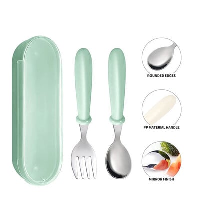 Prijenosni set posuđa od nehrđajućeg čelika 304 vanjska žlica i vilica 2-dijelni set studentski prijenosni set posuđa žlica za hranjenje bebe