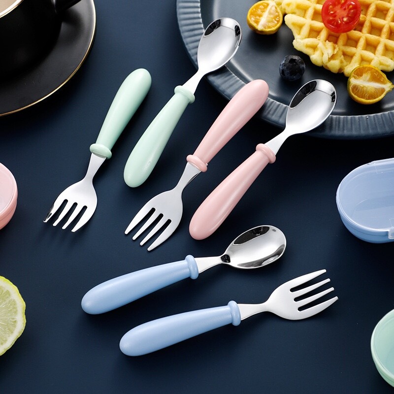 Prijenosni set posuđa od nehrđajućeg čelika 304 vanjska žlica i vilica 2-dijelni set studentski prijenosni set posuđa žlica za hranjenje bebe
