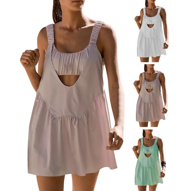 Suvine tennisekleidi lühikeste pükste komplekt seljataga disainiga tenniserõivaste komplekt, ülemised lapilised lühikesed püksid Stiilne sportlik riietus naistele naistele