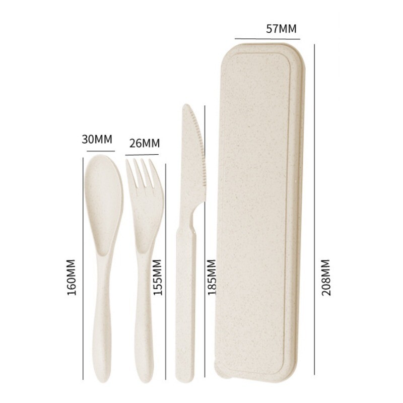 1PC set dnevnog posuđa Nož, vilica i žlica od pšenične slame Trodijelni dodaci za kampiranje na otvorenom 3 u 1 set pribora za kampiranje