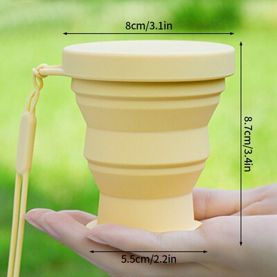 Vonkajší skladací hrnček, prenosný silikónový skladací hrnček, piknikový turistický hrnček, skladací hrnček na pitie s viečkom, šálka čaju, kempingové potreby