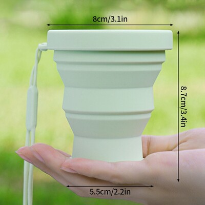 Vonkajší skladací hrnček, prenosný silikónový skladací hrnček, piknikový turistický hrnček, skladací hrnček na pitie s viečkom, šálka čaju, kempingové potreby