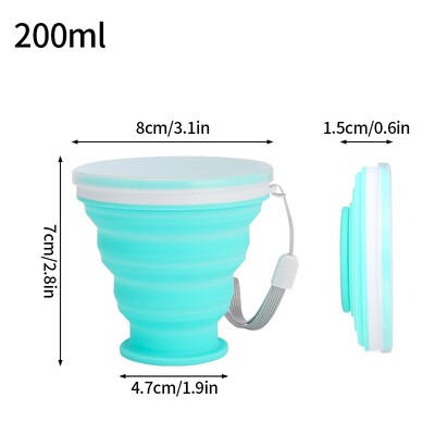 Vonkajší skladací hrnček, prenosný silikónový skladací hrnček, piknikový turistický hrnček, skladací hrnček na pitie s viečkom, šálka čaju, kempingové potreby