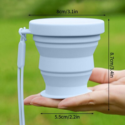 Vonkajší skladací hrnček, prenosný silikónový skladací hrnček, piknikový turistický hrnček, skladací hrnček na pitie s viečkom, šálka čaju, kempingové potreby