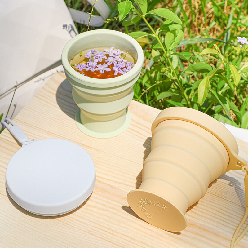 Vonkajší skladací hrnček, prenosný silikónový skladací hrnček, piknikový turistický hrnček, skladací hrnček na pitie s viečkom, šálka čaju, kempingové potreby