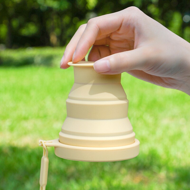 Vonkajší skladací hrnček, prenosný silikónový skladací hrnček, piknikový turistický hrnček, skladací hrnček na pitie s viečkom, šálka čaju, kempingové potreby