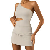 Ženska teniska haljina s kratkim hlačicama i jastučićima za prsa Seksi naramenice za jedno rame, super rastezljive šorts za golf i badminton Odijela za jogu sve u jednom