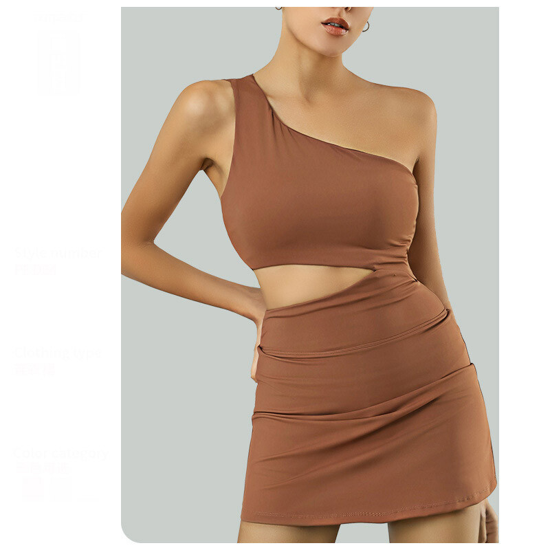 Ženska teniska haljina s kratkim hlačicama i jastučićima za prsa Seksi naramenice za jedno rame, super rastezljive šorts za golf i badminton Odijela za jogu sve u jednom