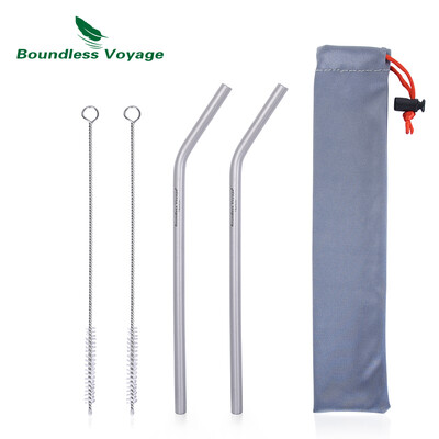 Titanijska slamka Boundless Voyage s četkom za čišćenje Ravna zakrivljena slamka za višekratnu upotrebu Posuđe za vodu za kavu čaj jogurt