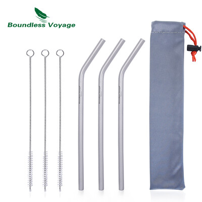 Titanijska slamka Boundless Voyage s četkom za čišćenje Ravna zakrivljena slamka za višekratnu upotrebu Posuđe za vodu za kavu čaj jogurt
