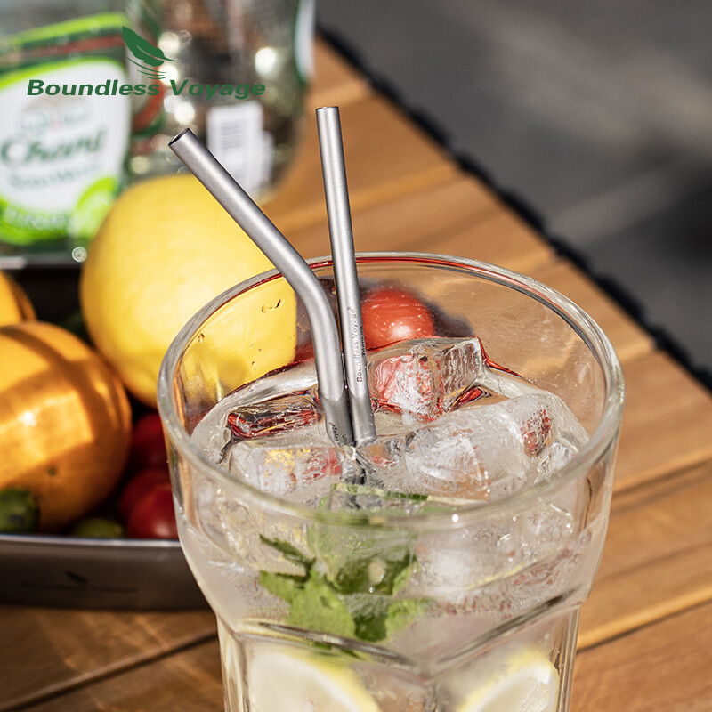 Titanijska slamka Boundless Voyage s četkom za čišćenje Ravna zakrivljena slamka za višekratnu upotrebu Posuđe za vodu za kavu čaj jogurt