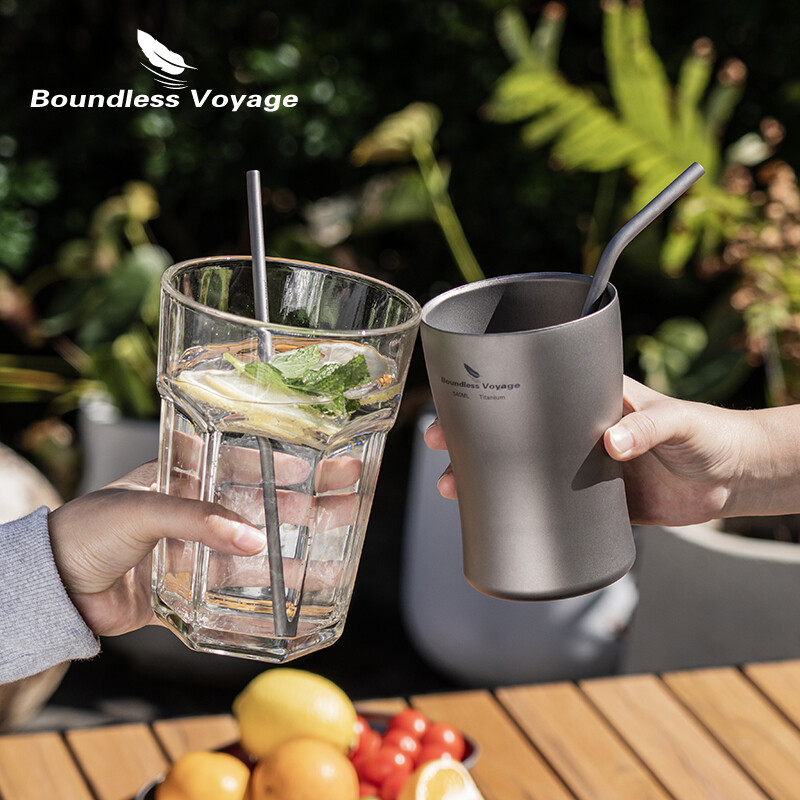 Titanijska slamka Boundless Voyage s četkom za čišćenje Ravna zakrivljena slamka za višekratnu upotrebu Posuđe za vodu za kavu čaj jogurt