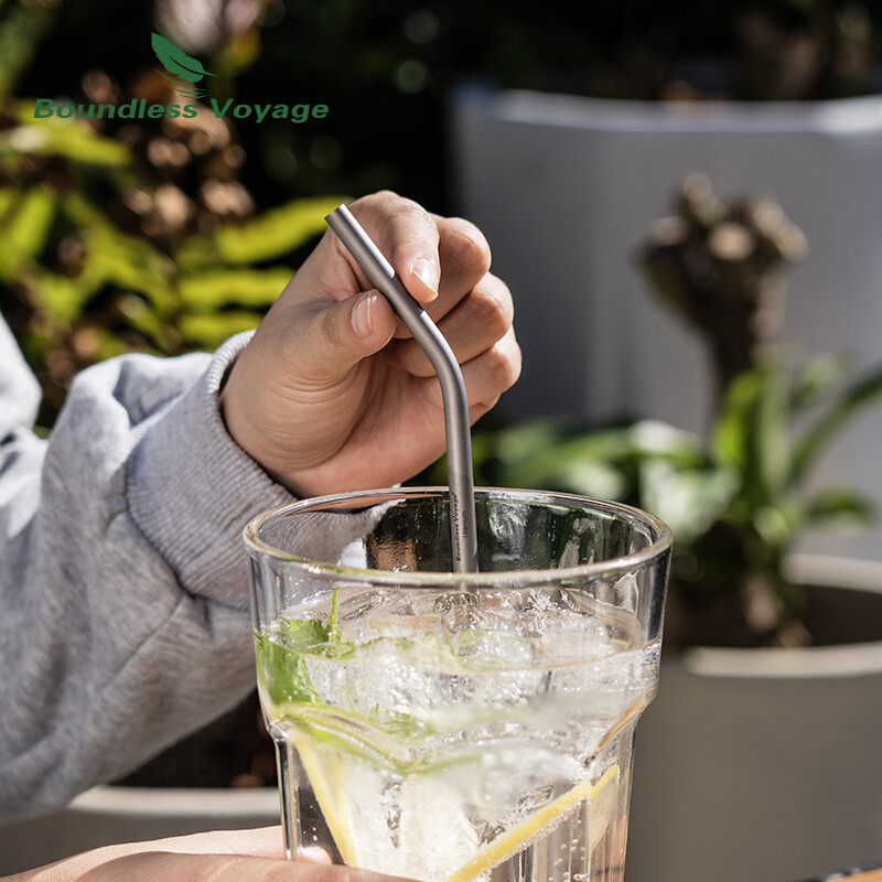 Titanijska slamka Boundless Voyage s četkom za čišćenje Ravna zakrivljena slamka za višekratnu upotrebu Posuđe za vodu za kavu čaj jogurt