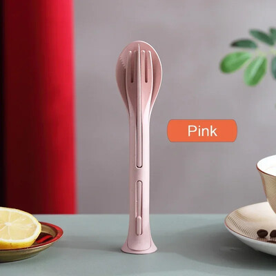 Prijenosni set posuđa 3-u-1 Posuđe od pšenične slame Odvojivi pribor za jelo Piknik Posuđe za jelo Kampiranje Set pribora za jelo Kampiranje na otvorenom