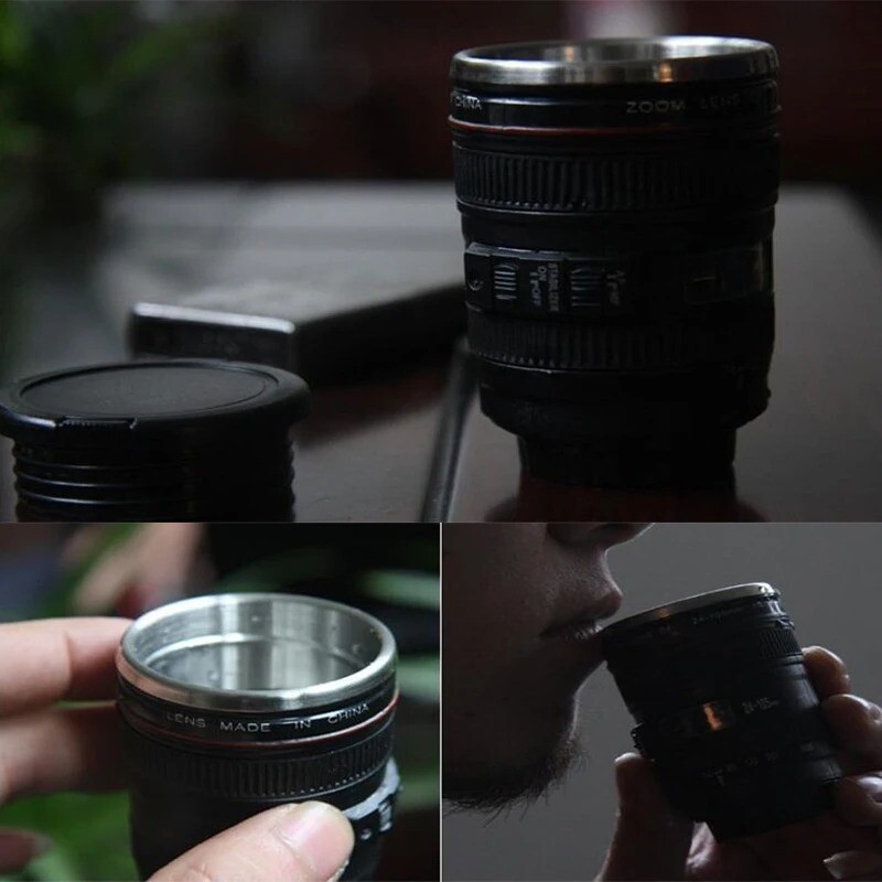 Κούπα καφέ με φακό φωτογραφικής μηχανής 60ML Δημιουργική κούπες από ανοξείδωτο χάλυβα Κύπελλα μονωμένα με ποτήρι για ταξίδια σε υπαίθριο κάμπινγκ Πικ-νικ πεζοπορίας