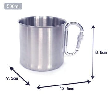 Външна чаша за къмпинг от неръждаема стомана 250 ml-500 ml Чаша за раница на открито с дръжка с карабина за туризъм, къмпинг, пътуване