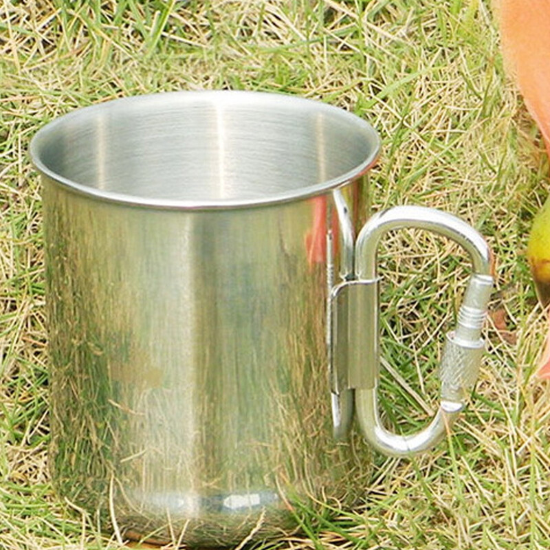 Vanjska šalica za kampiranje od nehrđajućeg čelika od 250 ml do 500 ml Šalica za vanjsko putovanje s ručkom s karabinerom za planinarenje Kampiranje Putovanja