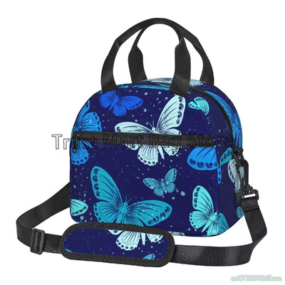 Izolirana torba za ručak s šarenim leptirima Bento torba za višekratnu upotrebu Termalna kutija za ručak s remenom za nošenje na ramenu za žene Školski piknik