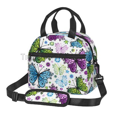 Izolirana torba za ručak s šarenim leptirima Bento torba za višekratnu upotrebu Termalna kutija za ručak s remenom za nošenje na ramenu za žene Školski piknik