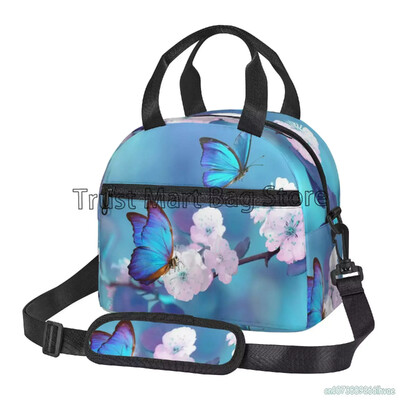 Izolirana torba za ručak s šarenim leptirima Bento torba za višekratnu upotrebu Termalna kutija za ručak s remenom za nošenje na ramenu za žene Školski piknik