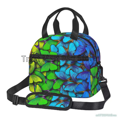 Izolirana torba za ručak s šarenim leptirima Bento torba za višekratnu upotrebu Termalna kutija za ručak s remenom za nošenje na ramenu za žene Školski piknik