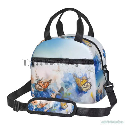 Izolirana torba za ručak s šarenim leptirima Bento torba za višekratnu upotrebu Termalna kutija za ručak s remenom za nošenje na ramenu za žene Školski piknik