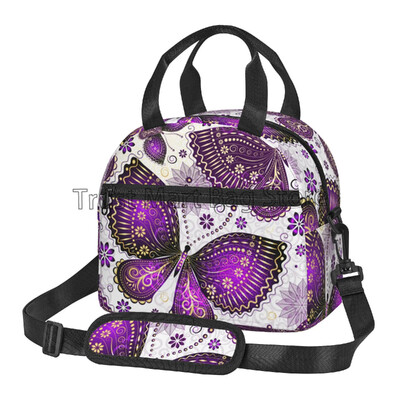 Izolirana torba za ručak s šarenim leptirima Bento torba za višekratnu upotrebu Termalna kutija za ručak s remenom za nošenje na ramenu za žene Školski piknik