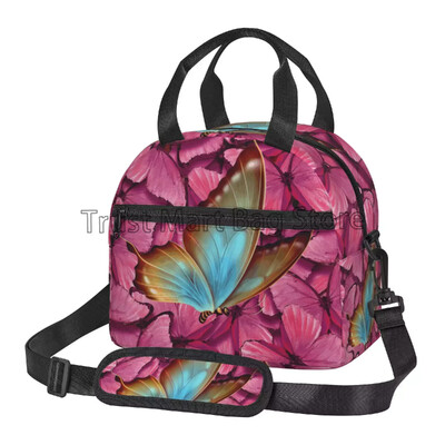 Izolirana torba za ručak s šarenim leptirima Bento torba za višekratnu upotrebu Termalna kutija za ručak s remenom za nošenje na ramenu za žene Školski piknik