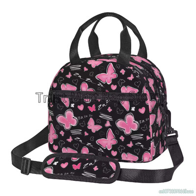 Izolirana torba za ručak s šarenim leptirima Bento torba za višekratnu upotrebu Termalna kutija za ručak s remenom za nošenje na ramenu za žene Školski piknik