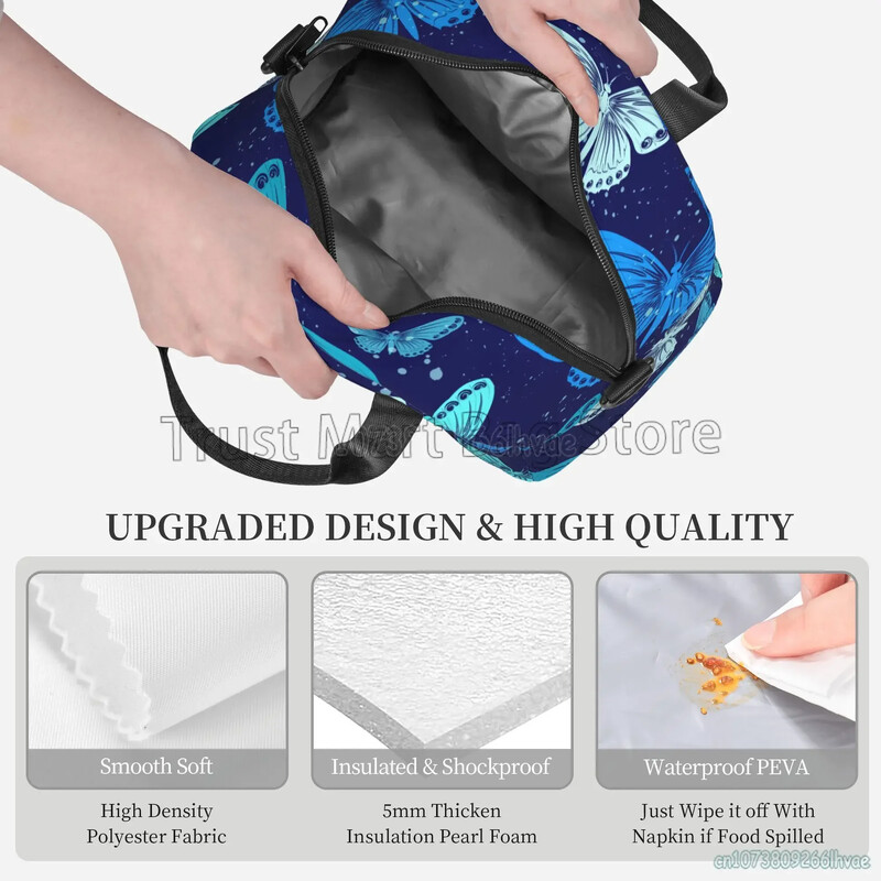 Izolirana torba za ručak s šarenim leptirima Bento torba za višekratnu upotrebu Termalna kutija za ručak s remenom za nošenje na ramenu za žene Školski piknik