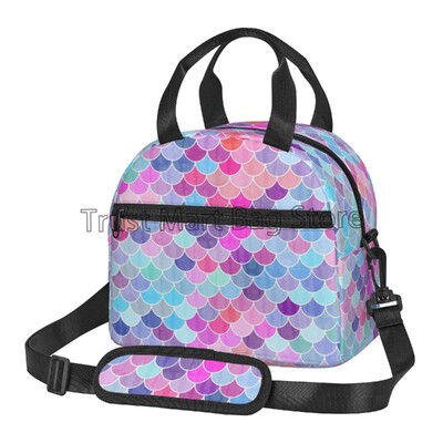 „Mermaid Scales“ terminis priešpiečių krepšys, daugkartinis izoliuotas aušintuvas „Bento“ krepšys su petnešėlėmis, skirtas biuro piknikui paplūdimyje
