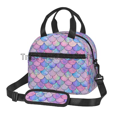 „Mermaid Scales“ terminis priešpiečių krepšys, daugkartinis izoliuotas aušintuvas „Bento“ krepšys su petnešėlėmis, skirtas biuro piknikui paplūdimyje