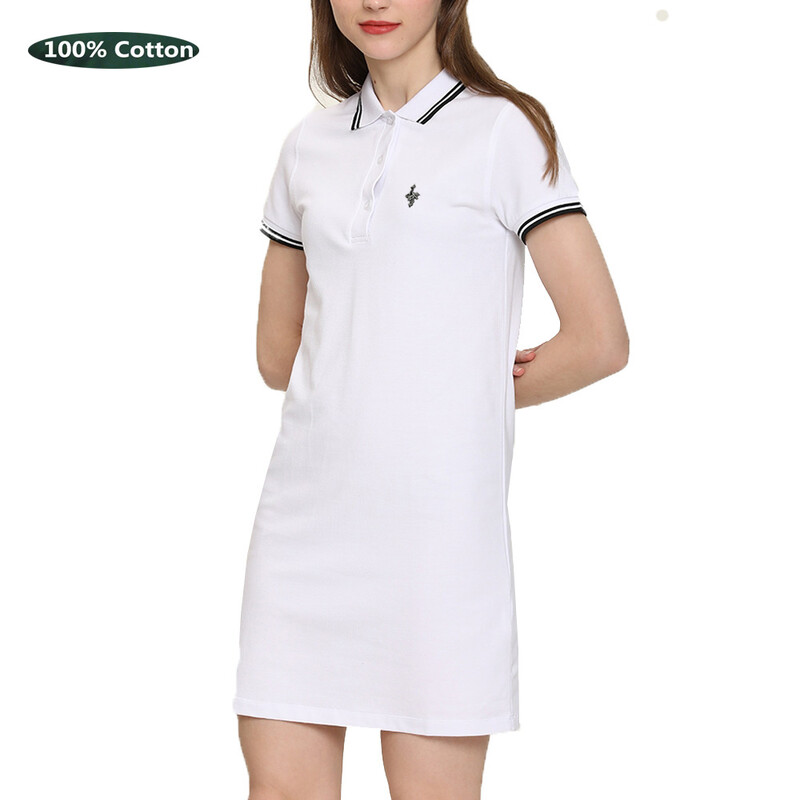 Sieviešu vasaras 100% kokvilnas polo krekla kleita ar īsām piedurknēm Sieviešu atloks Ikdienišķa Fit Digital Peacock Tenis Augstas kvalitātes polo kleita