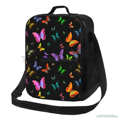 Farebné motýle obedové tašky pre ženy, opakovane použiteľné Oxfordské vodotesné termálne chladiace Bento boxy pre kancelárske práce, školský piknik