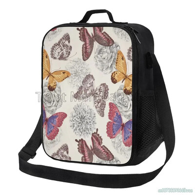 Farebné motýle obedové tašky pre ženy, opakovane použiteľné Oxfordské vodotesné termálne chladiace Bento boxy pre kancelárske práce, školský piknik