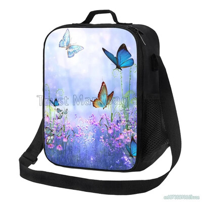 Farebné motýle obedové tašky pre ženy, opakovane použiteľné Oxfordské vodotesné termálne chladiace Bento boxy pre kancelárske práce, školský piknik