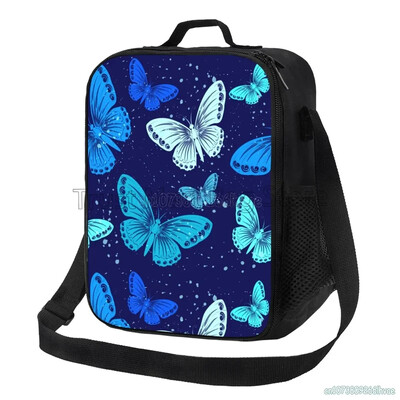 Farebné motýle obedové tašky pre ženy, opakovane použiteľné Oxfordské vodotesné termálne chladiace Bento boxy pre kancelárske práce, školský piknik