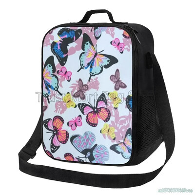 Farebné motýle obedové tašky pre ženy, opakovane použiteľné Oxfordské vodotesné termálne chladiace Bento boxy pre kancelárske práce, školský piknik